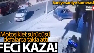 Motosiklet sürücüsünün ölümden döndüğü feci kaza kamerada