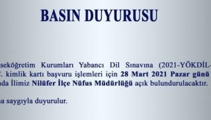 Nilüfer İlçe Nüfus Müdürlüğü pazar günü açık olacak