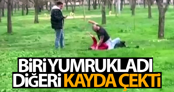 Biri yumrukladı diğeri kayda çekti