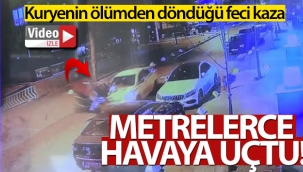 Motosikletli kurye metrelerce havaya uçtu