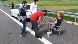 Otobanda kaza yapan kadının imdadına arama kurtarma ekibi yetişti