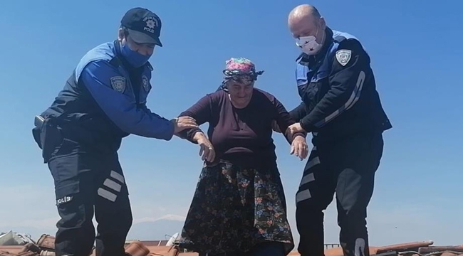Polis çatıdaki kadın için seferber oldu