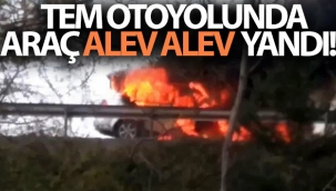 TEM Otoyolunda araç alev alev yandı