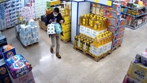 Market hırsızı kamerada! Zeytinyağı ve kaşar peynirleri böyle çaldı