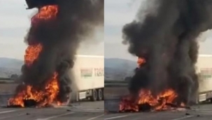 Seyir halindeki tır alev alev yandı
