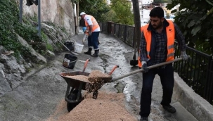 Belediye atla malzeme taşıyıp yol yapıyor