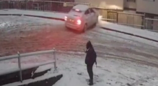 Karda frene basınca olanlar oldu
