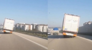 Yan giden dorse görenleri şaşkına çevirdi