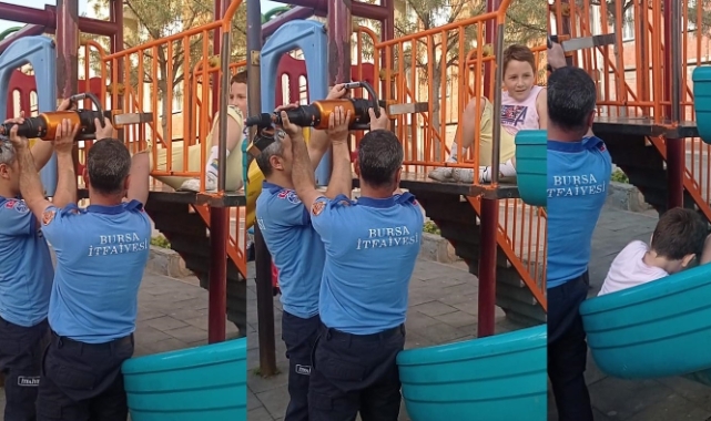 Kaydırak demirlerine sıkışan çocuğu itfaiye kurtardı