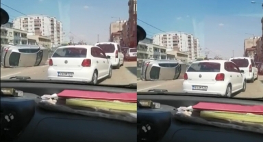 Otomobil düz yolda takla attı