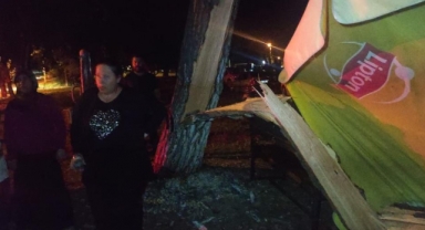 Tonlarca ağırlıktaki çam ağacı ailenin üzerine devrildi