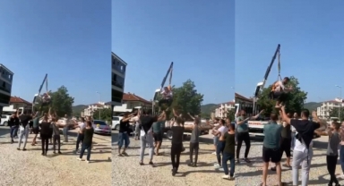 Damadı vinçte sallandırdılar