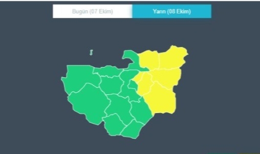 Bursa'da 6 ilçe için sarı uyarı