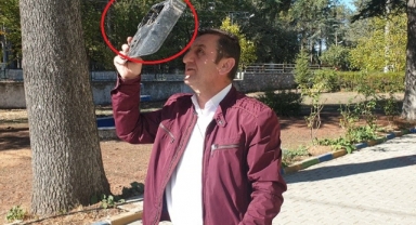 Güneş tutulmasını kaynak gözlüğü ile izledi