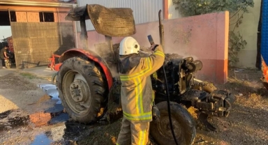 Yenişehir'de traktör alev alev yandı