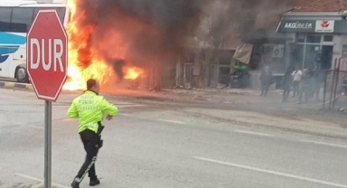 Karabük'te yolcu otobüsü alev aldı