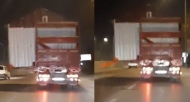 Konteyner evle tehlikeli yolculuk kamerada