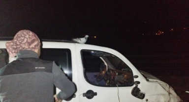 Takla atan araçtaki güvercin araç başından ayrılmadı