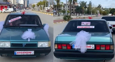 Boşandı, aracını gelin arabası gibi süsledi