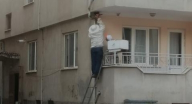 Kaçak arılar apartmanın balkonuna oğul yaptı