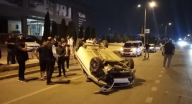 Sürücünün kontrolünden çıkan otomobil takla attı