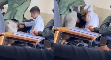 Öğrencisini kitapla dövdü