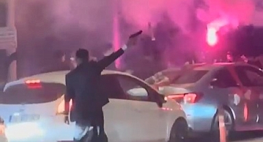 Yolu kapatan düğün konvoyları kamerada