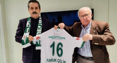 Bursaspor Başkanı Sinan Bür, Faruk Çelik'i ziyaret etti