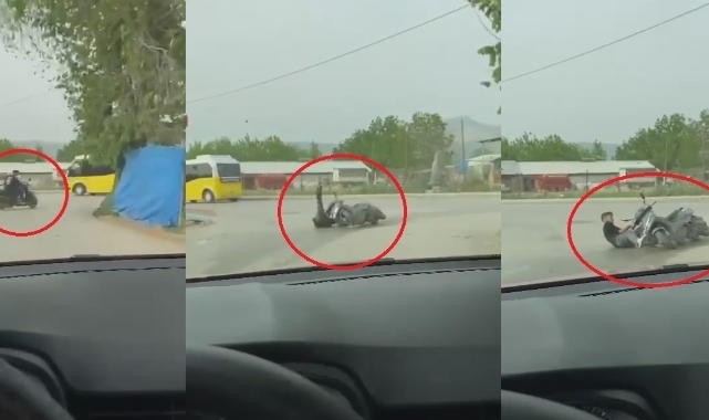 Motosikletiyle ön kaldırdı, kayarak yere düştü
