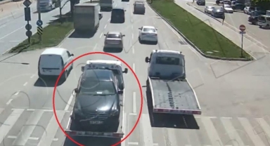 Mercedes'i çekiciyle böyle çaldılar