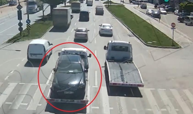 Mercedes'i çekiciyle böyle çaldılar