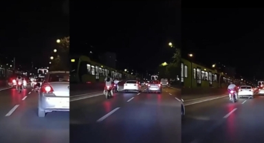 Motosikletli maganda kamerada