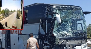 Aydın'da yolcu otobüsü iş makinesine çarptı