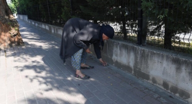 82 yaşındaki Nefise teyzeden örnek çevre hareketi
