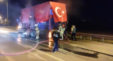 Domates yüklü kamyon alevlere teslim oldu