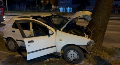 Direksiyon hakimiyetini kaybeden sürücü ağaca çarptı
