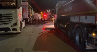 Mangal kömürü yüklü tır alev alev yandı