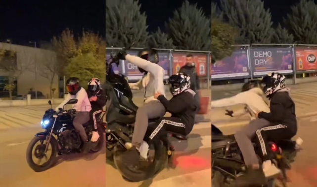 Motosikletiyle ön kaldırdı kayarak böyle düştü