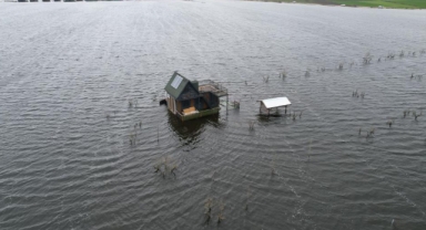 Ulubat Gölü taştı felaket havadan görüntülendi