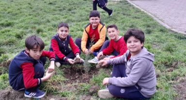 Bursa'da ilköğretim öğrencileri selvi fidanı diktiler