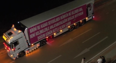 Eşinin doğum günü için 25 metrelik tırı kapladı