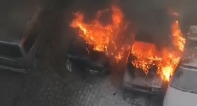 Park halindeki otomobiller yanarak kül oldu